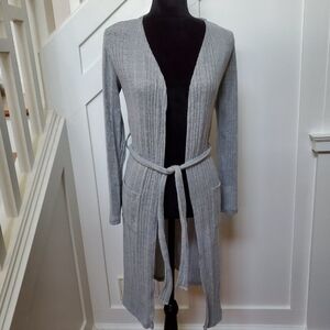 Gray Ribbed Open Front Cardigan